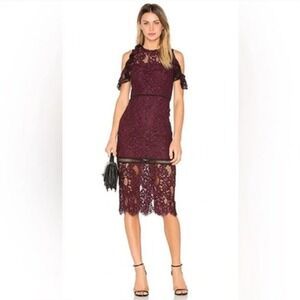 Boston Proper‎ Lace Midi Sheath Dress Evening Cold Shoulder Burgundy Size 6